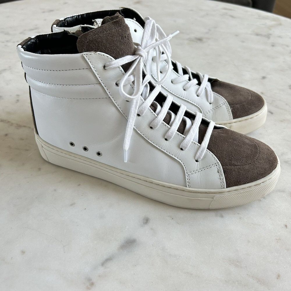 The Flexx Womens High Top Sneak Top Sneakers Leather White/Brown Suede Size 8.5